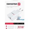 Baterie pro bezdrátové telefony Swissten síťový adaptér power delivery 30w 1x usb-c + 1x usb bílý