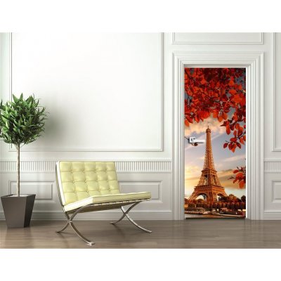 WEBLUX 126000625 Samolepka na dveře fólie Eiffel Tower with autumn leaves in Paris Eiffelova věž s podzimní listí v Paříži Francie rozměry 90 x 220 cm – Zbozi.Blesk.cz