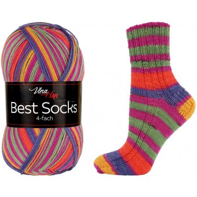 Vlna-Hep Best Socks 4-fach 7353 fuchsie-zelená-žlutá-fialová