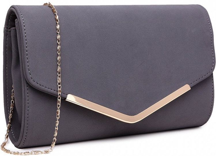 Miss Lulu Bags elegantní večerní kožená kabelka psaníčko LH1756 šedá