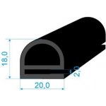 05386007 Profil tvaru "E", 18x20/2mm s dutinkou, EPDM, 60°Sh