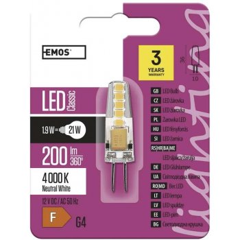 Emos LED žárovka Classic JC G4 1,9 W 21 W 200 lm neutrální bílá