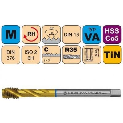 NÁSTROJE CZ Závitník strojní M6x1 ISO2 HSSCo5 TiN DIN 376 RSP35 - 4260 - CZZ4260-M6-ISO2 – Zboží Mobilmania