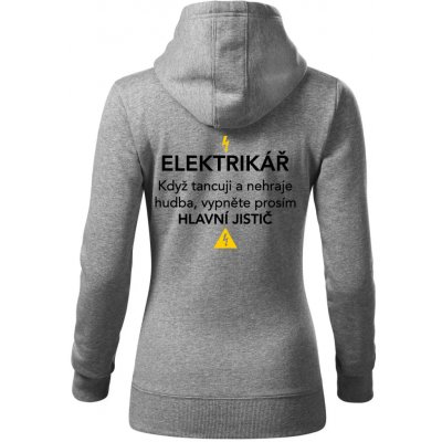 Elektrikář hlavní jistič Nápis na zádech mikina dámská Cape s kapucí Tmavě šedý melír – Zboží Dáma