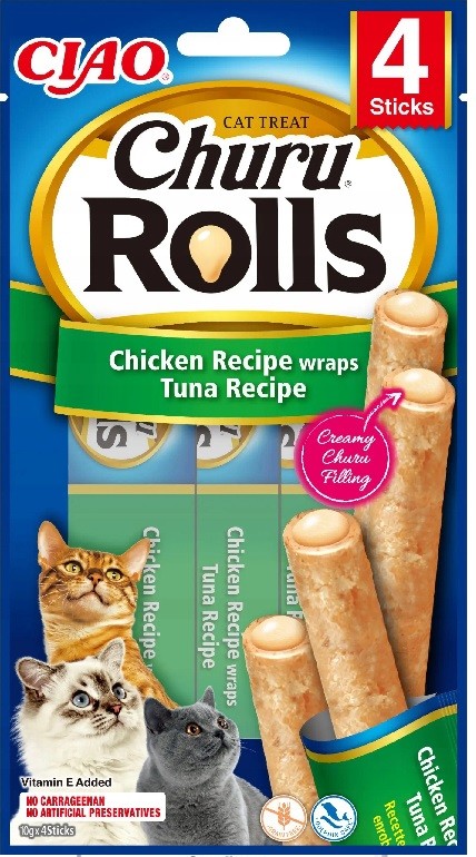 Churu Cat Rolls Chicken wraps&Tuna cream 4 x 10 g