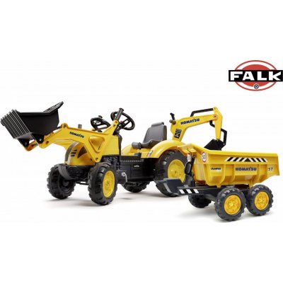 Falk Šlapací traktor 2086W Komatsu s bagrem a Maxi vyklápěcím přívěsem