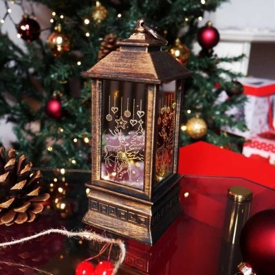 Vánoční lucerna s mřížkou a LED svíčkou výška 28 cm černá měděná – Zboží Mobilmania