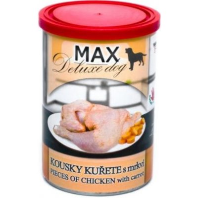MAX Deluxe Dog kousky kuřete s mrkví, konzerva 400 g