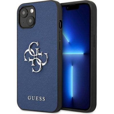 Pouzdro Guess iPhone 13 mini Saffiano 4G Metal Logo modré