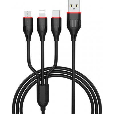 Borofone BX17 Enjoy 3 v 1 - USB na Type C, Micro USB, Lightning - 2,4A, 1m, černý – Zbozi.Blesk.cz