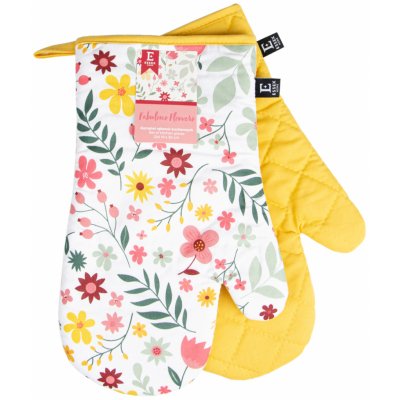 Kuchyňské bavlněné rukavice - chňapky FABULOUS FLOWERS žlutá 100% bavlna 19x30 cm Essex – Sleviste.cz