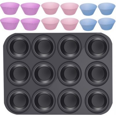Teflonový plech na muffiny + 12 silikonových košíčků – Zboží Mobilmania