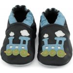 Carozoo Kožené capáčky s koženou podrážkou vláček Černá – Sleviste.cz