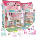 KIK Dřevěný domeček pro panenky s nábytkem 70 cm růžový LED osvětlení – Zboží Mobilmania