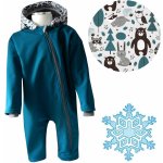Dětská zimní softshellová kombinéza lesní zvířátka petrolejová – Sleviste.cz