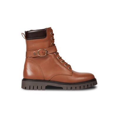 Tommy Hilfiger polokozačky Buckle Lace Up Boot FW0FW06734 Natural Cognac – Zboží Mobilmania