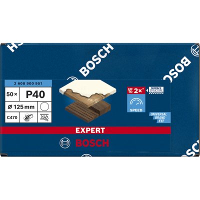 50x Brusný papír do excentrické brusky na barvu na dřevu a tvrdé dřevo Bosch C470 EXPERT - 125mm, zr.40, bez otvorů (2608900951)