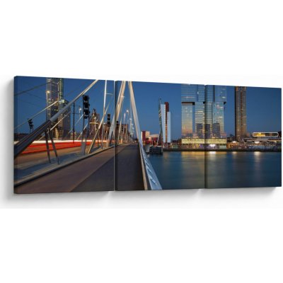 Obraz - Stmívání v Rotterdamu, Holandsko, třídílný 150x50 cm – Hledejceny.cz