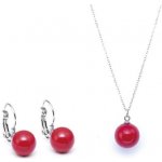 Biju Set z chirurgické oceli náušnice řetízek perla-červená 3001308 – Zboží Mobilmania