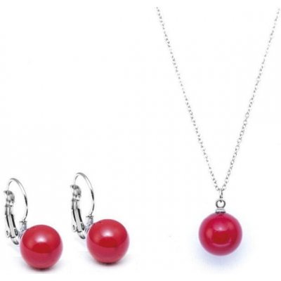 Biju Set z chirurgické oceli náušnice řetízek perla-červená 3001308 – Zboží Mobilmania