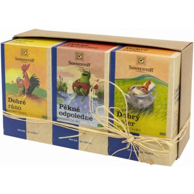 SONNENTOR Hezký den SONNENTOR Dobré ráno BIO bylinný čaj porcovaný 18x1.5 g + SONNENTOR Dobrý večer BIO bylinný čaj porcovaný 18x1.5 g + SONNENTOR Pěkné odpoledne BIO bylinný čaj dvoukomorový sáček 18 – Zboží Dáma