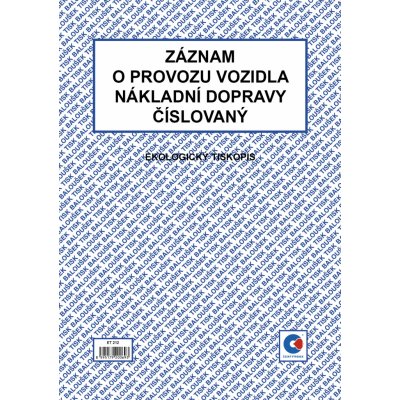 Baloušek Tisk ET212 Záznam o provozu vozidla nákladní dopravy stazka číslovaný – Zbozi.Blesk.cz