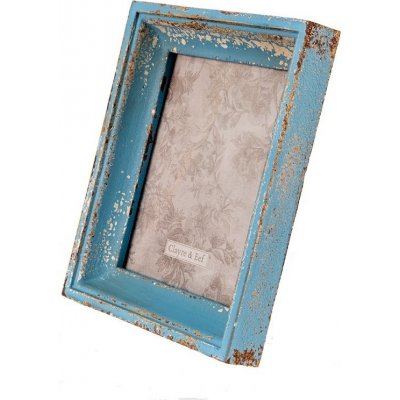 Dřevěný modrý vintage fotorámeček - 27*6*32 / 18*24cm – Zboží Mobilmania