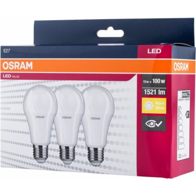 Osram 3PAK LED žárovka LED E27 A60 13W = 100W 1521lm 2700K Teplá bílá Value