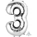 Amscan Balónek fóliový narozeniny číslo 3 stříbrný 86 cm – Zboží Dáma