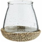 MADAM STOLTZ Skleněný svícen na jutovém tácku 9 cm, čirá barva, přírodní barva, sklo – Zboží Dáma