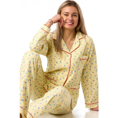 Dámské žluté flanelové květinové hřejivé 100% bavlna 1DF0052 žlutá M – Zboží Dáma