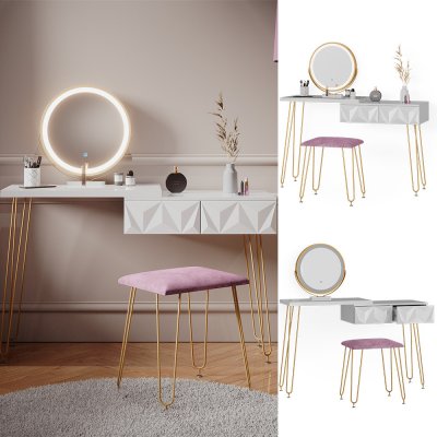 Vicco Bella bílý Design 120x76 cm moderní Ložnice Zásuvka Úložný prostor Dotykový spínač Make-Up Table