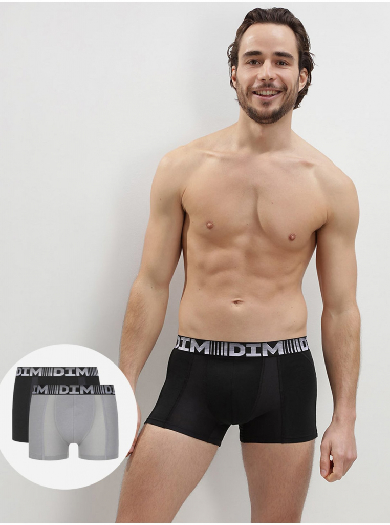 DIM Cotton 3d Flex Air Boxer pánské boxerky šedá černá 2ks
