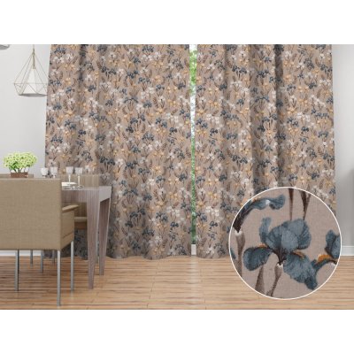 Biante Bavlněný závěs Sandra SA-637 Modro-béžovo-bílé kosatce na šedobéžovém 150x190 cm – Hledejceny.cz