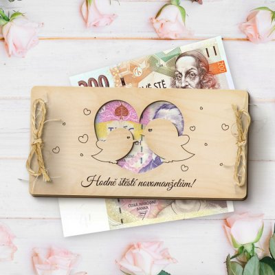 Dřevia Dárková obálka na peníze - Svatební hrdličky - Hodně štěstí novomanželům! – Zboží Živě