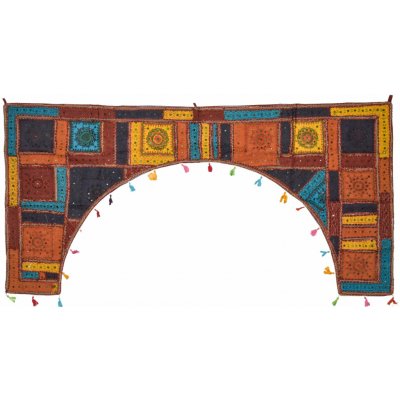 Sanu Babu Závěs nad dveře oblouk, patchwork, Rajastan, ruční výšivka, sklíčka, 190x98cm (5G) – Hledejceny.cz