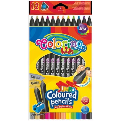 Colorino R55826PTR trojhranné pastelky Jumbo černé 12 barev + ořezávátko – Zboží Mobilmania