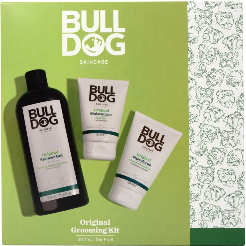 Bulldog Original hydratační krém na obličej 100 ml + sprchový gel pro muže 500 ml + čisticí pleťový peeling pro muže 125 ml