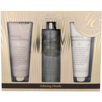 Grace Cole Warm Vanilla & Fig sprchový gel Relaxing & Nourishing 200 ml + tělové mléko Soothing & Moisturising 200 ml + pěna do koupele Calming & Soothing 300 ml dárková sada