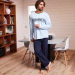 Pyžamo s potiskem na hrudníku modrá/nám.modrá – Zboží Dáma