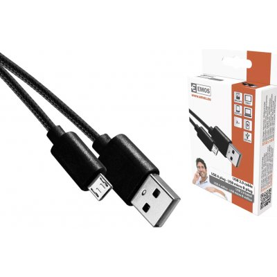 Emos SM7008BL USB 2.0 A/M - micro B/M, 2m, černý – Sleviste.cz