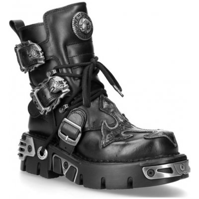 New Rock boty kožené Cross Shoes 407-S1 black-grey černé – Zboží Dáma