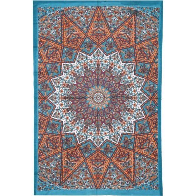 Sanu Babu přehoz na postel zelený-oranžový Mandala a sloni 200 x 130 cm – Sleviste.cz