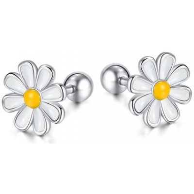 Impress Jewelry dámské ocelové šroubovací náušnice kopretina Bílá GE806 – Sleviste.cz