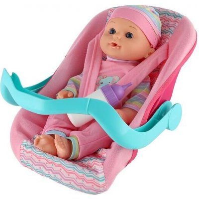 Teddies miminko 30 cm plast v nosítku autosedačce s lahvičkou v blistru – Sleviste.cz