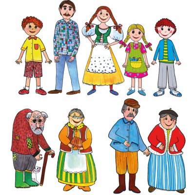 Marionetino Rodina máma, táta, děti, rodiče, prarodiče loutky pro děti 9 ks Dárková krabička: Baleno v krabičce – Zboží Dáma
