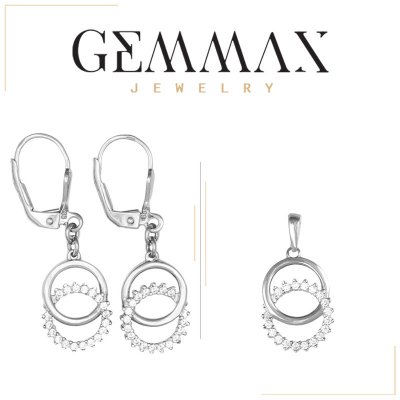Gemmax Jewelry souprava šperků z bílého zlata se zirkony náušnice a přívěsek GLSWB-1047-1048 – Zboží Mobilmania