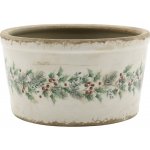 Béžový keramický květináč s cesmínou Holly Christmas Antique – Ø 16,5*9,5 cm - Chic Antique – Hledejceny.cz