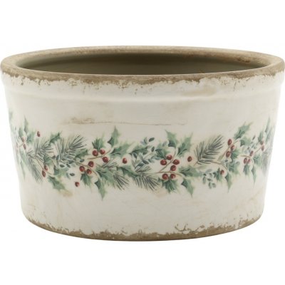Béžový keramický květináč s cesmínou Holly Christmas Antique – Ø 16,5*9,5 cm - Chic Antique – Hledejceny.cz