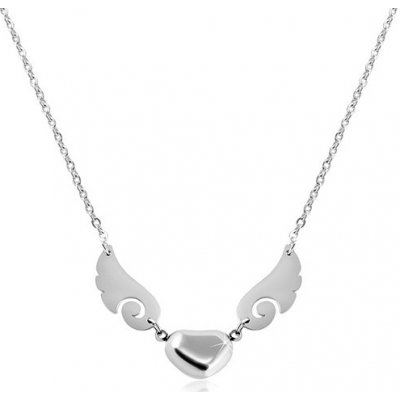 Šperky eshop stříbrné barvy ocel lesklé srdíčko s andělskými křídly S01.20 – Zboží Mobilmania
